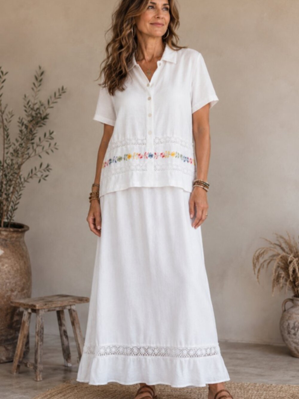 Vtg Giorgio Sant' Angelo Maxi Dress & Embroidered Blouse Boho Chic Casual Sz 10